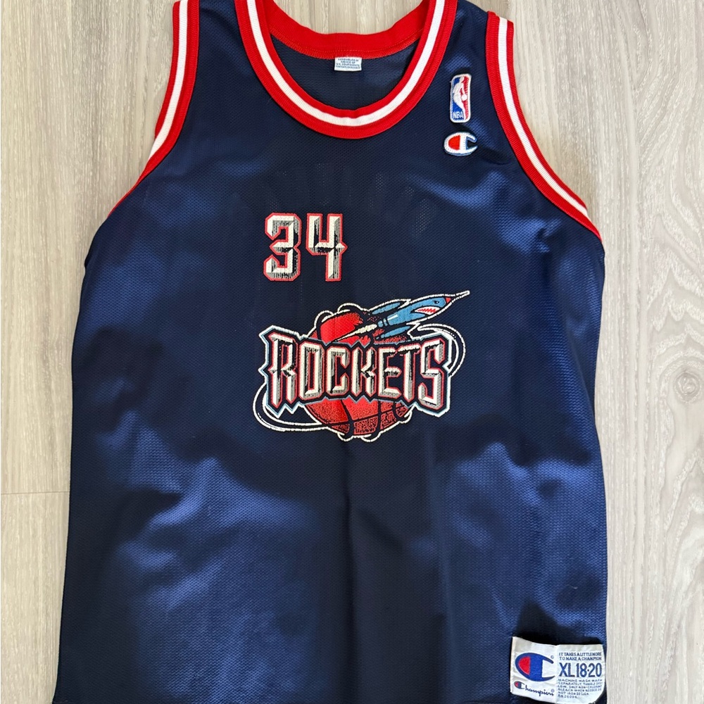 Champion Navy and Red Kids Rockets Jersey Olajuwon